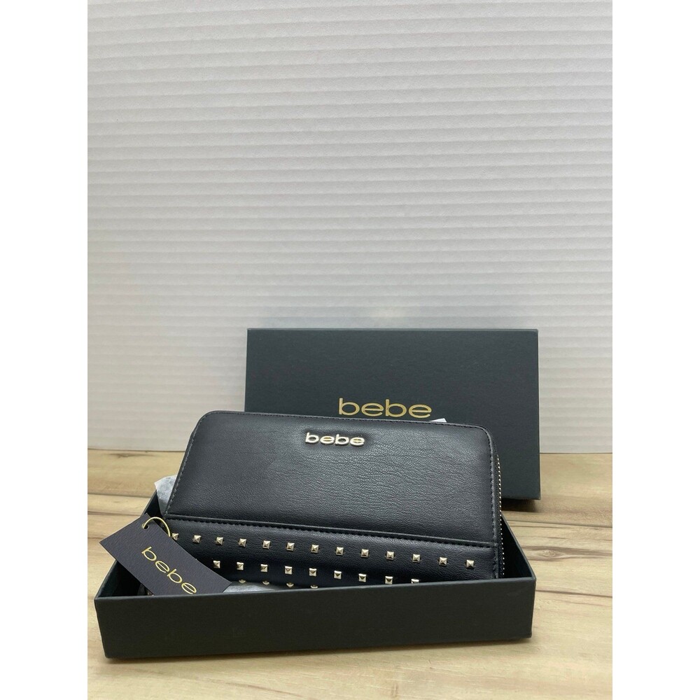 New Bebe Brooklyn zip around studded wallet clutch